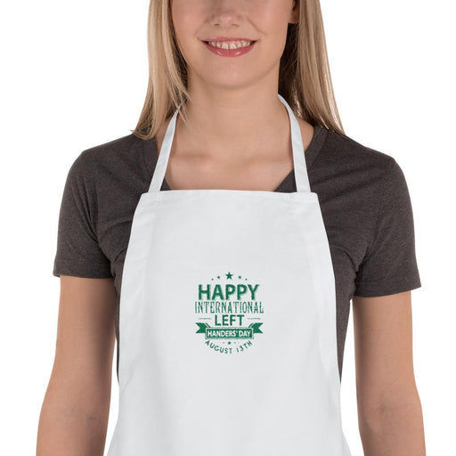 Happy International Left Handers' Day Embroidered Apron | White