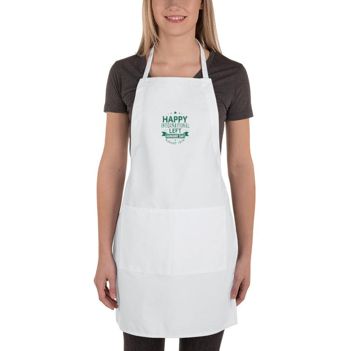 Happy International Left Handers' Day Embroidered Apron | White