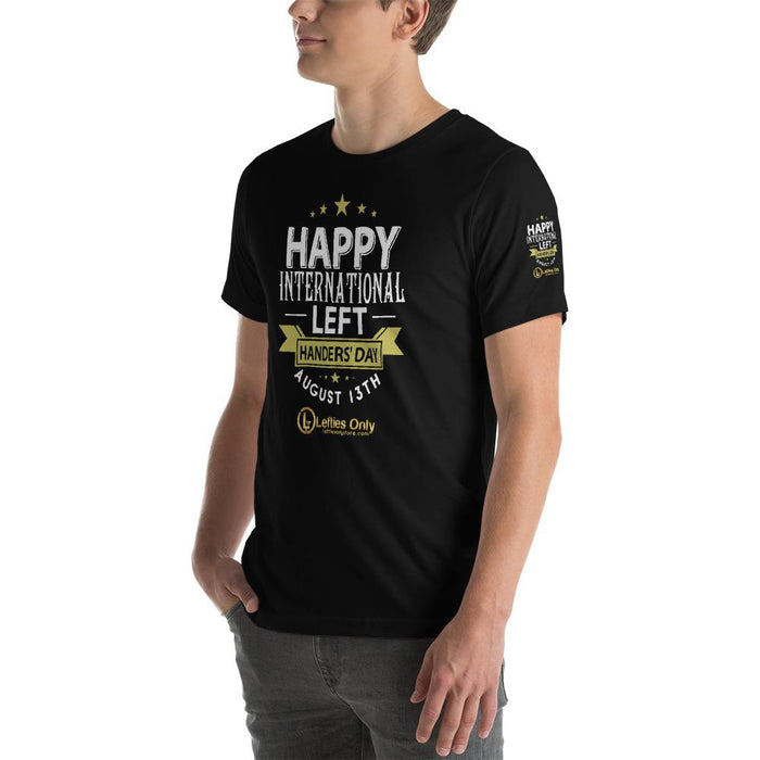 Happy Left Handers Day Short-Sleeve Unisex T-Shirt | Branded Left Sleeve | Front Logo