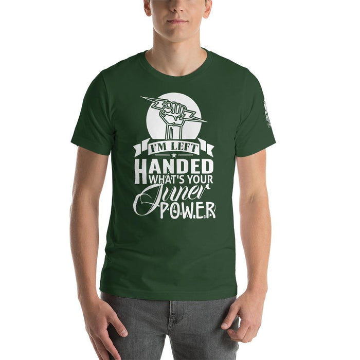 I'm Left Handed What's Your Super Power Short Sleeve Unisex T-Shirt | Branded Left Sleeve