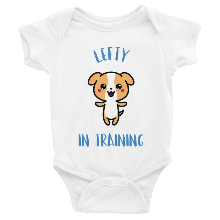 Blue Lettering Lefty In Training Infant Bodysuit