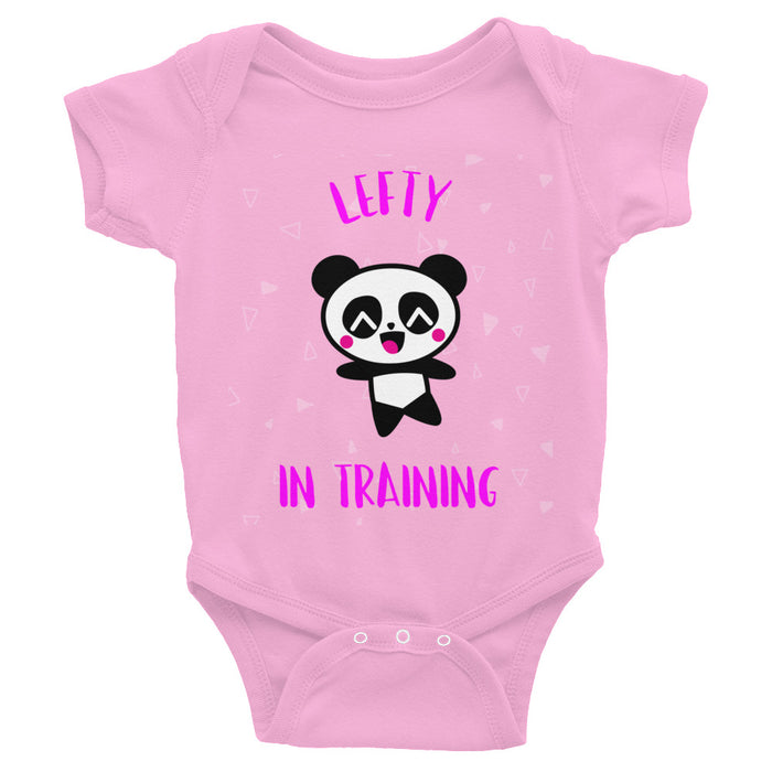 Pink Lettering Lefty In Training Infant Bodysuit